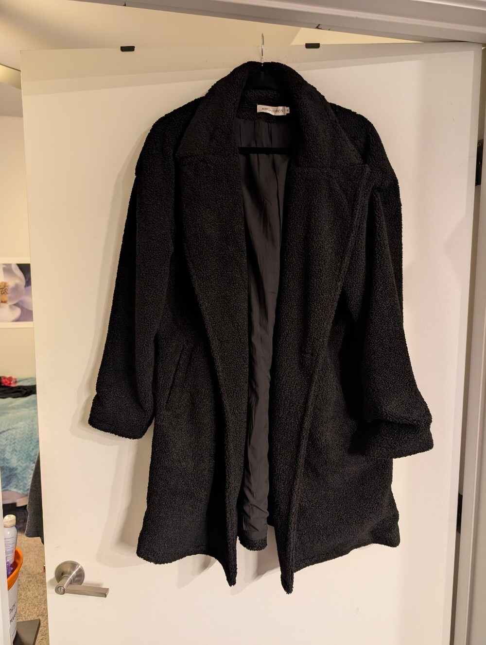 Women’s Black Teddy Coat - Cozy Open Cardigan Jacket